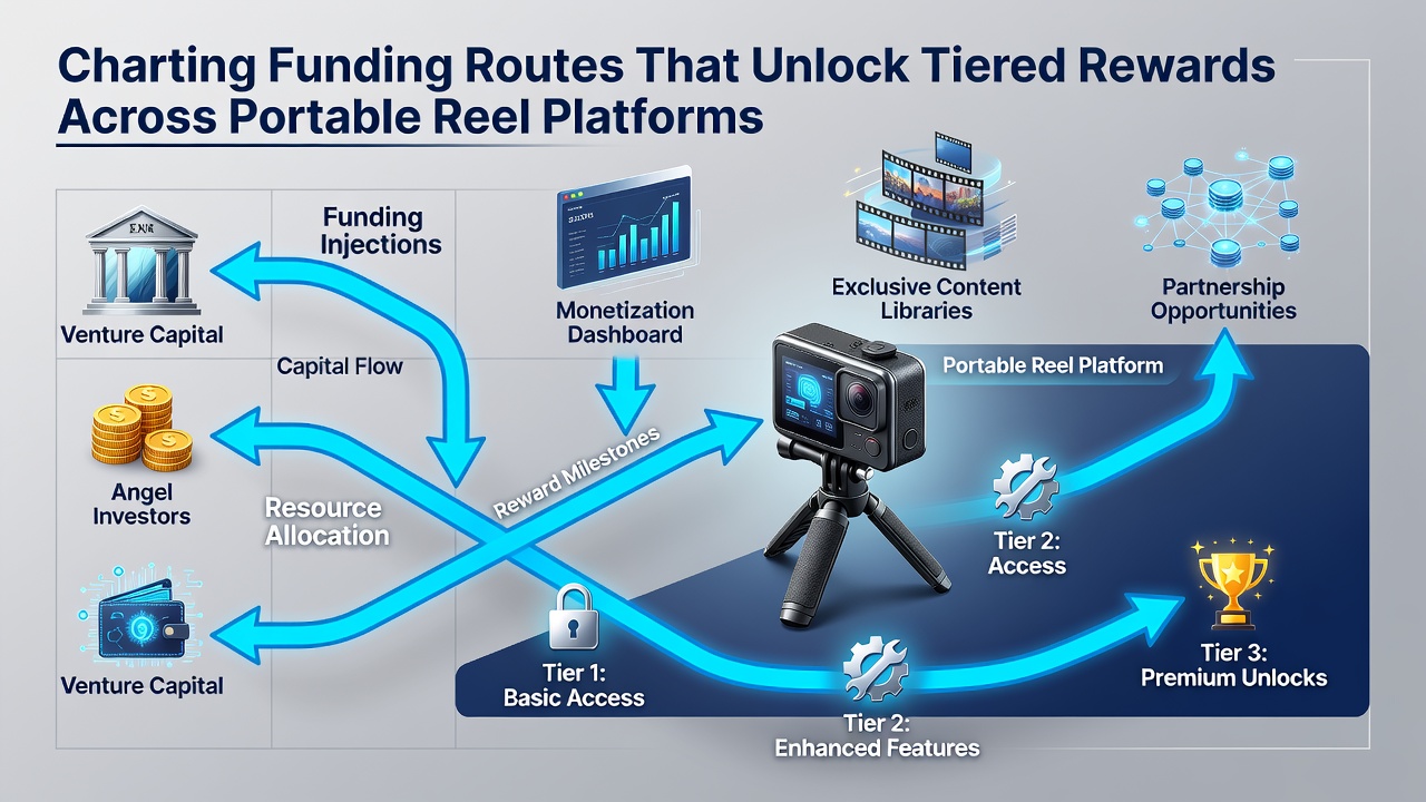 Illustration of tiered reward progression linked to different funding methods on a mobile device