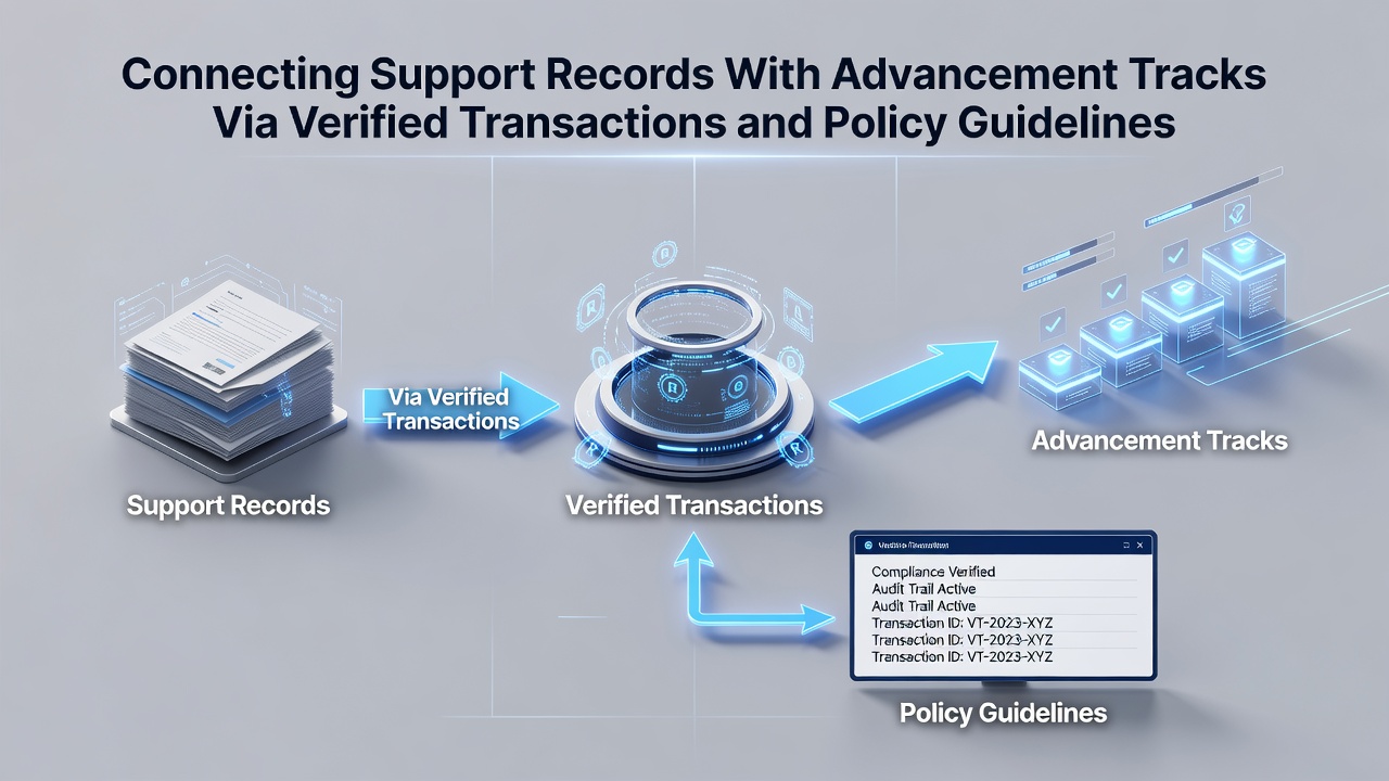 Dashboard view showing policy-compliant linkage between support records, verified payments, and VIP advancement tracks in a mobile reel system