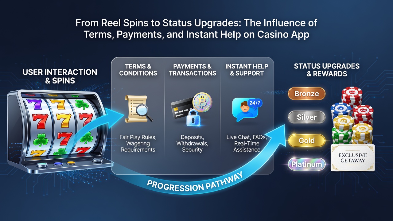 Mobile casino app dashboard displaying VIP progress bar, recent transactions, and active support conversation