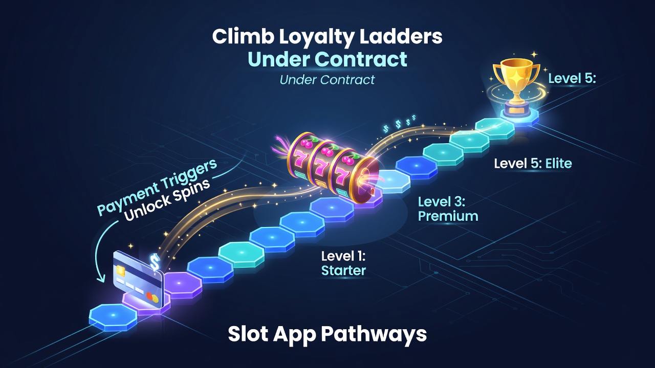 Flowchart illustrating loyalty tier advancement tied to payment history and spin outcomes under contract rules